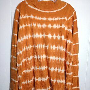 We the Free People Orange Tie Dye Neutral Combo Oversized Long Sleeve Boho Top M